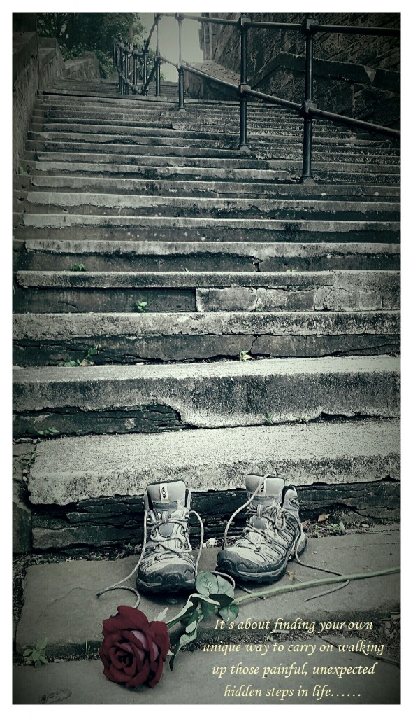 image of boots at the bottom of a set of stairs