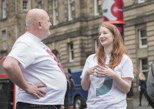 Chris on the Royal Mile with student Jenny Pewsey PIC BY OLIVER HENDERSON
